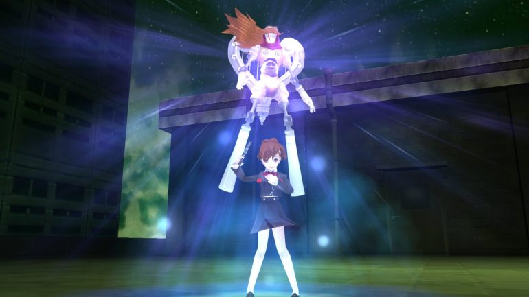A gameplay screenshot of a student and her Persona.